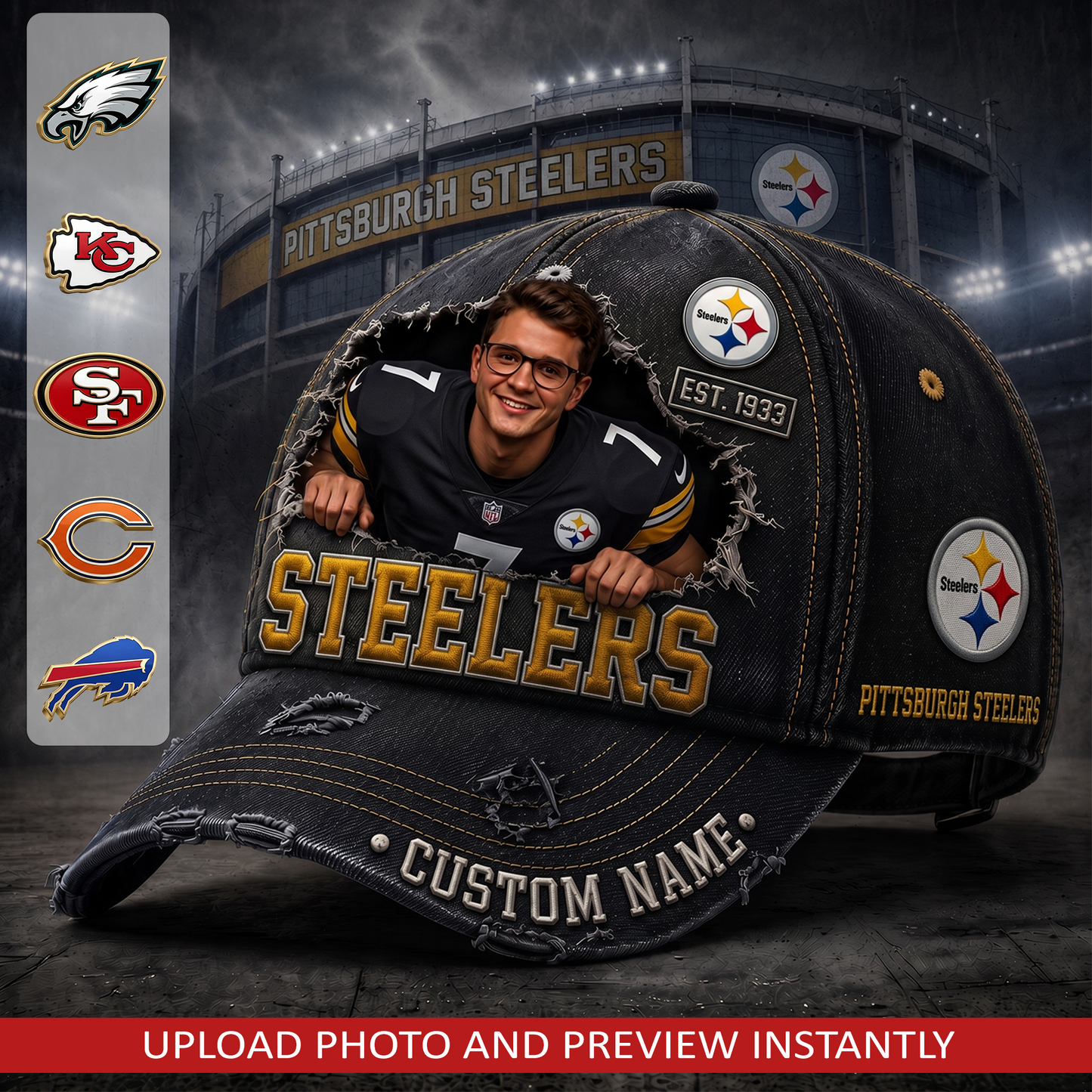 Personalized NFL Football Fan 3D Face Denim Cap 1107 NAK NHT