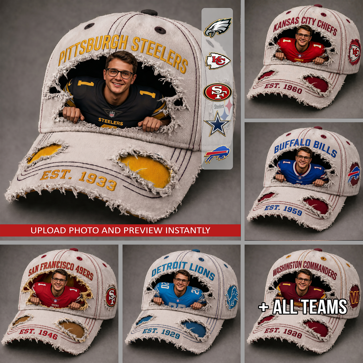 Personalized NFL Sun Hat - Custom Name & Face Gift for Football Fans 2906 NAK NHT