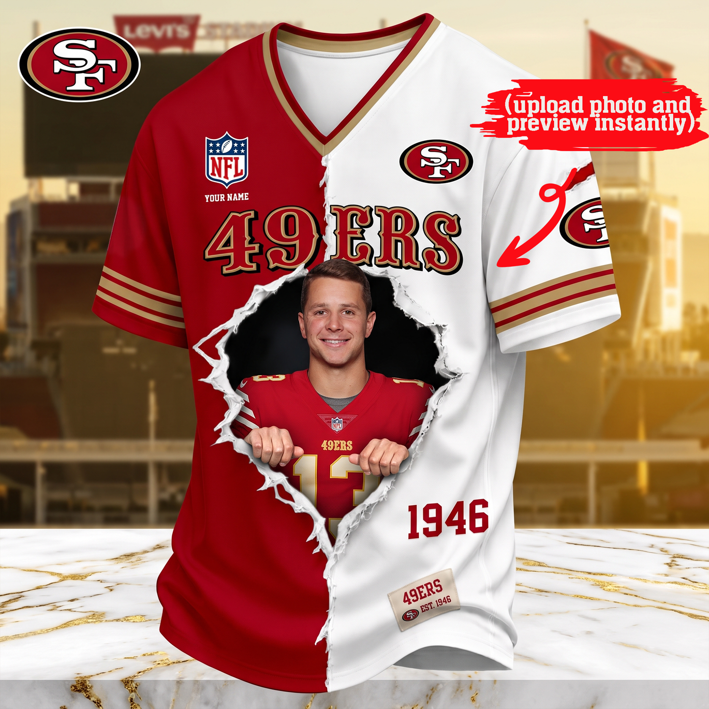 Premium NFL Personalized Rip-Through V-Neck T-Shirt NMD TTV
