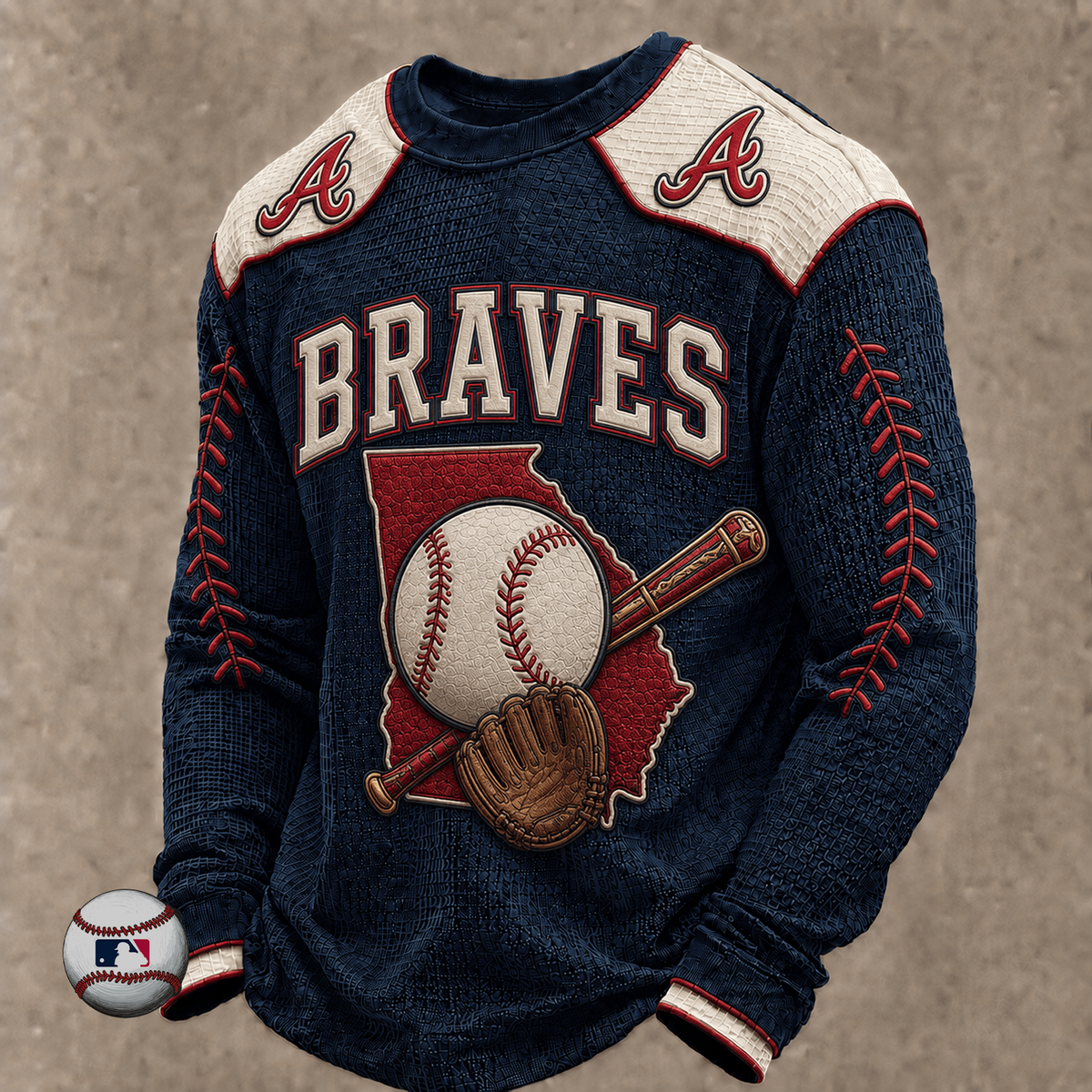 ATL x MLB Baseball Team Embroidered Crewneck Sweatshirt
