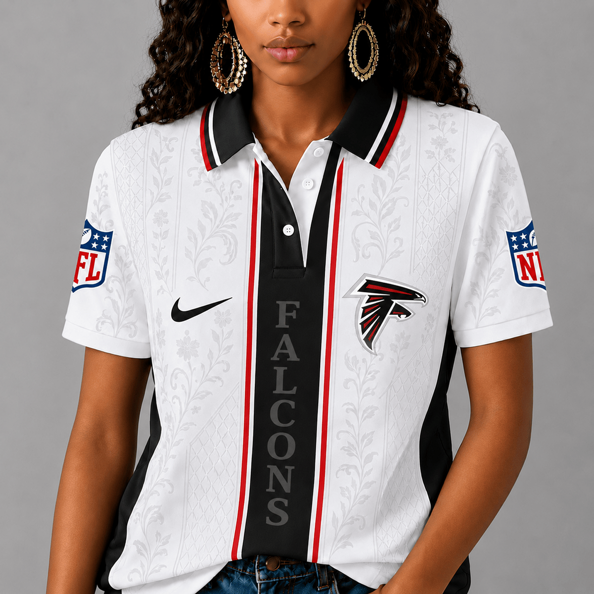 ATL x NFL Premium Floral Elegance Polo Shirt