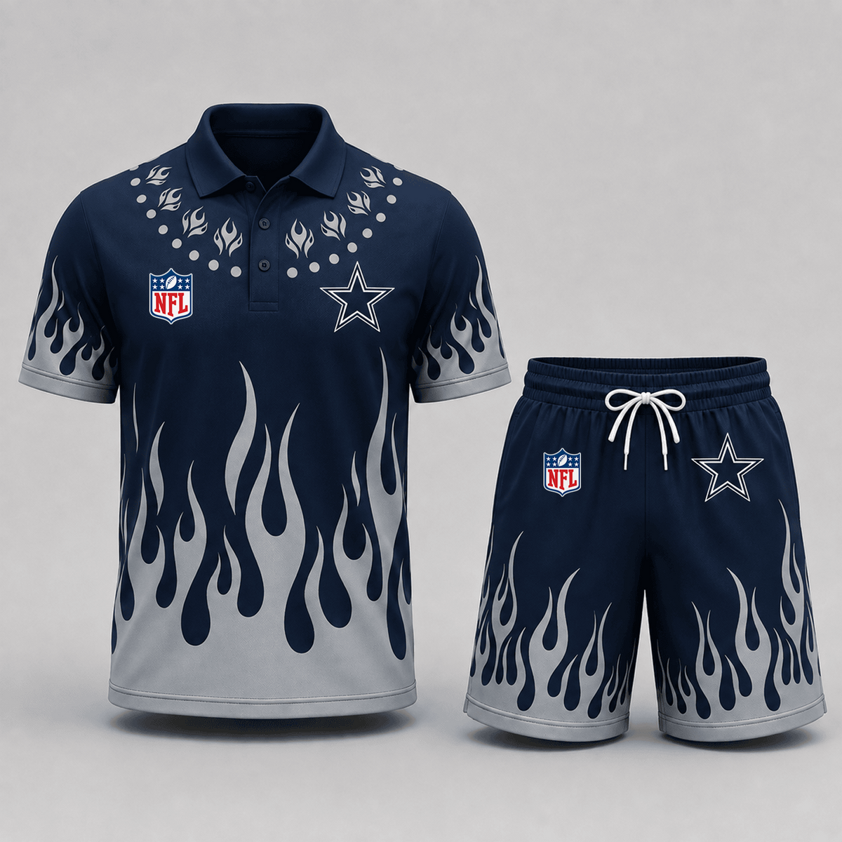 DAL Premium NFL Flame Performance Polo Shirt & Shorts Set