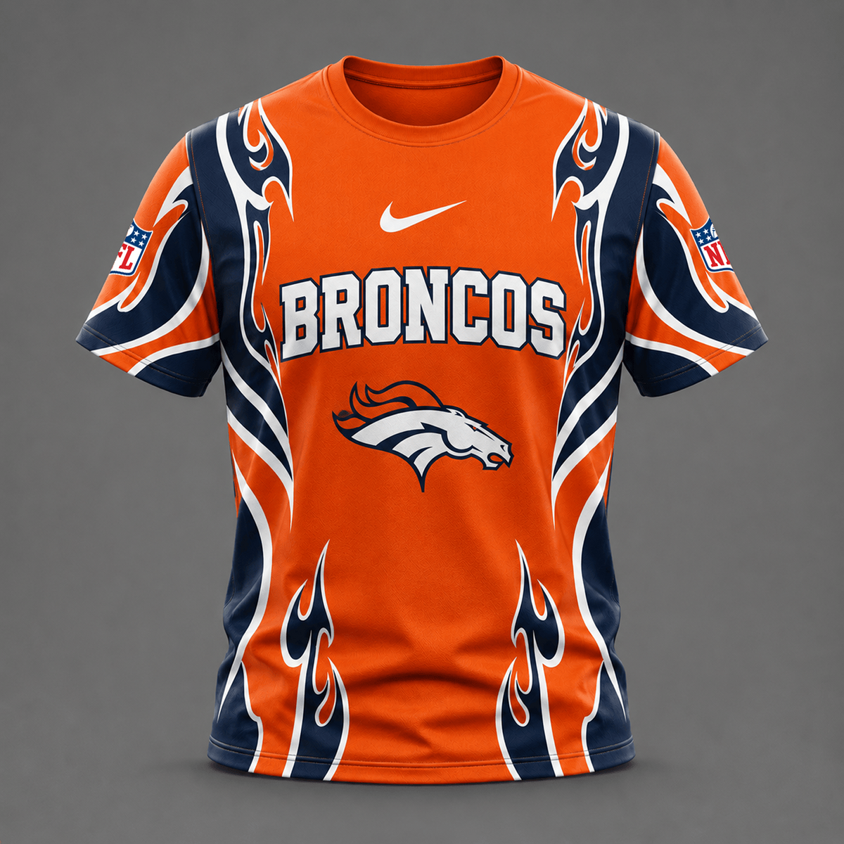 DEN x NFL Premium Football Flame Tribal All Over Print T-Shirt 2208