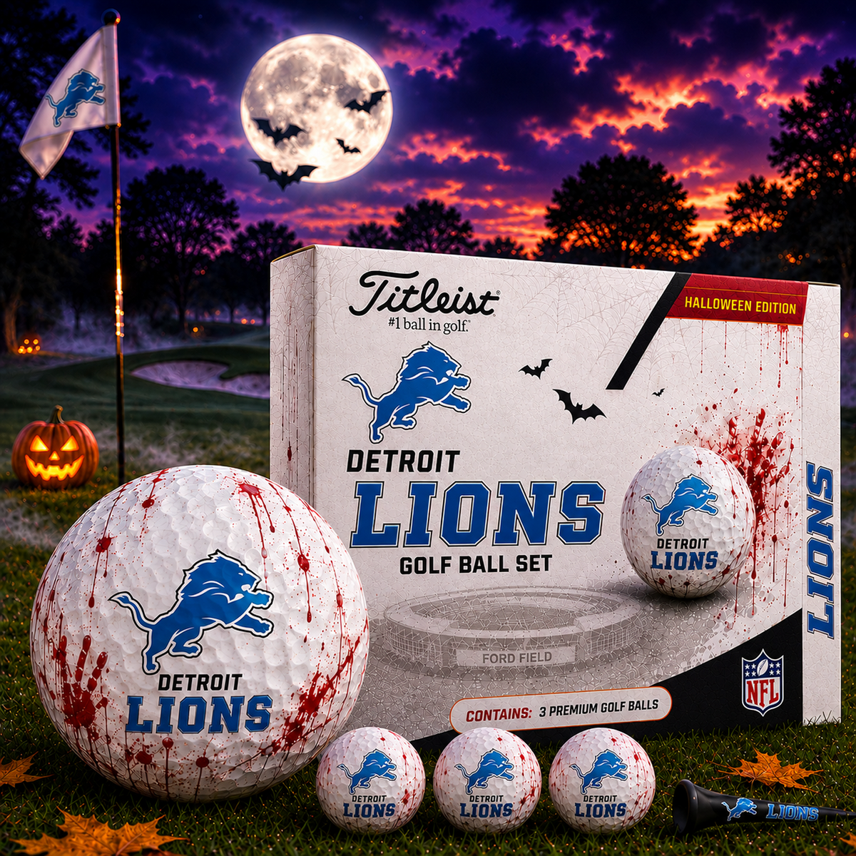 DET x NFL Halloween Edition Golf Ball Set 3 Premium Golf Balls