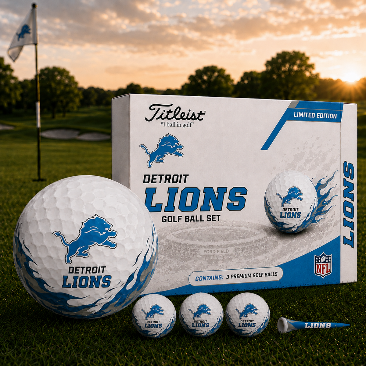 DET x NFL Inspired Golf Ball Set 3 Premium Golf Balls