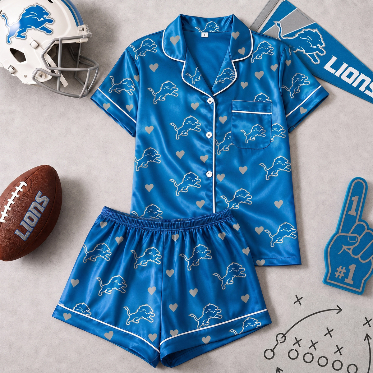 DET x NFL Love Satin Pajamas Set