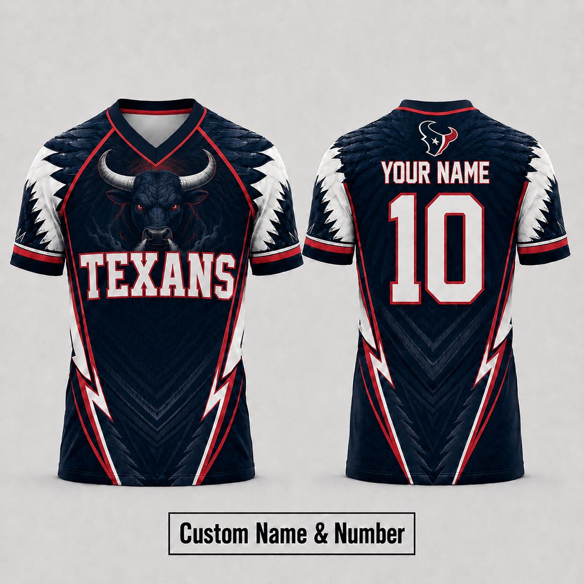 HOU x NFL Premium Custom Name And Number Jersey For Fierce Football Fans