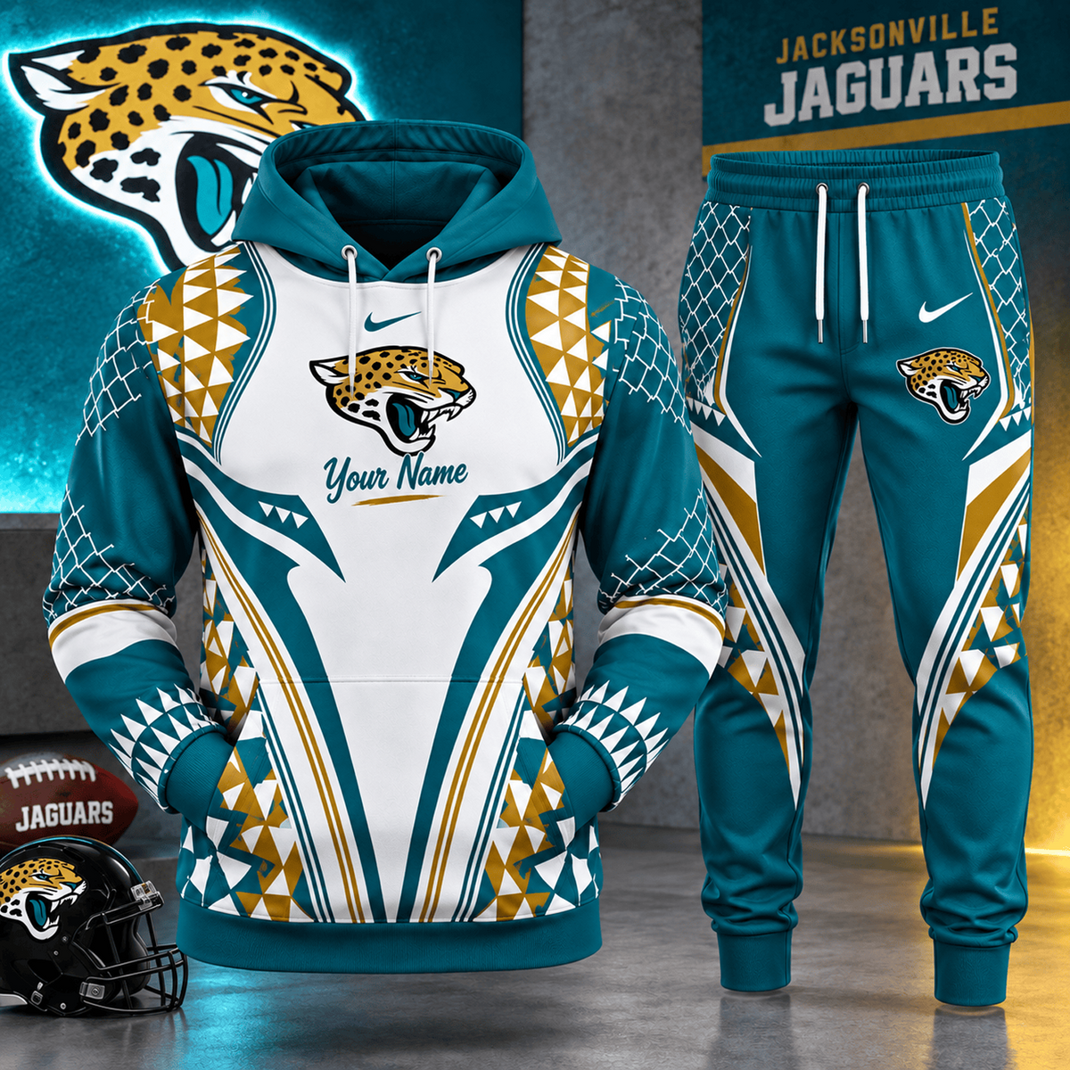 JAC x NFL Premium Football Graphic Hoodie & Jogger Set Fan Game Day Sportswear Outfit