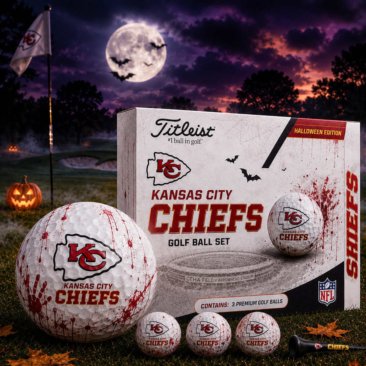 KC x NFL Halloween Edition Golf Ball Set 3 Premium Golf Balls