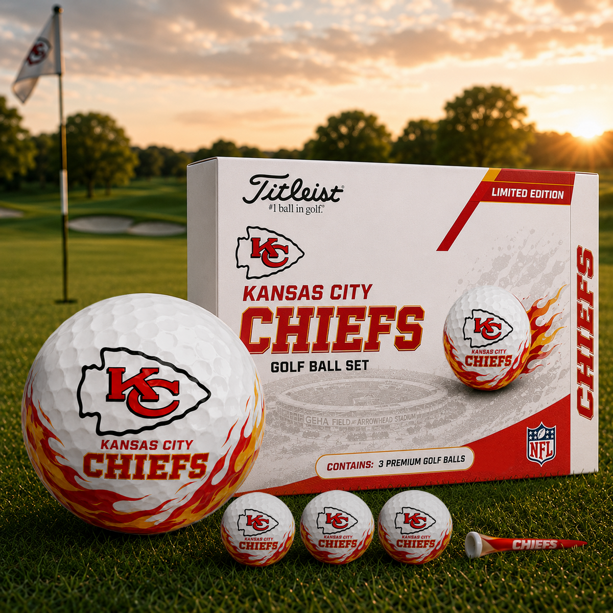 KC x NFL Inspired Golf Ball Set 3 Premium Golf Balls
