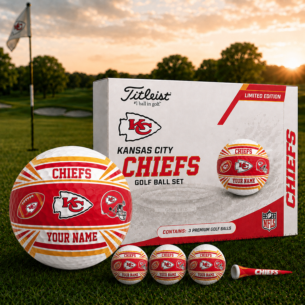 KC x NFL Inspired Golf Ball Set 3 Premium Golf Balls V2