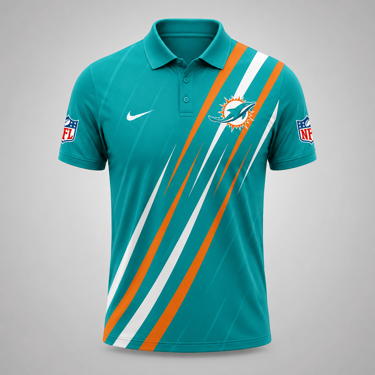 MIA x NFL Premium Athletic Stripe Polo Shirt