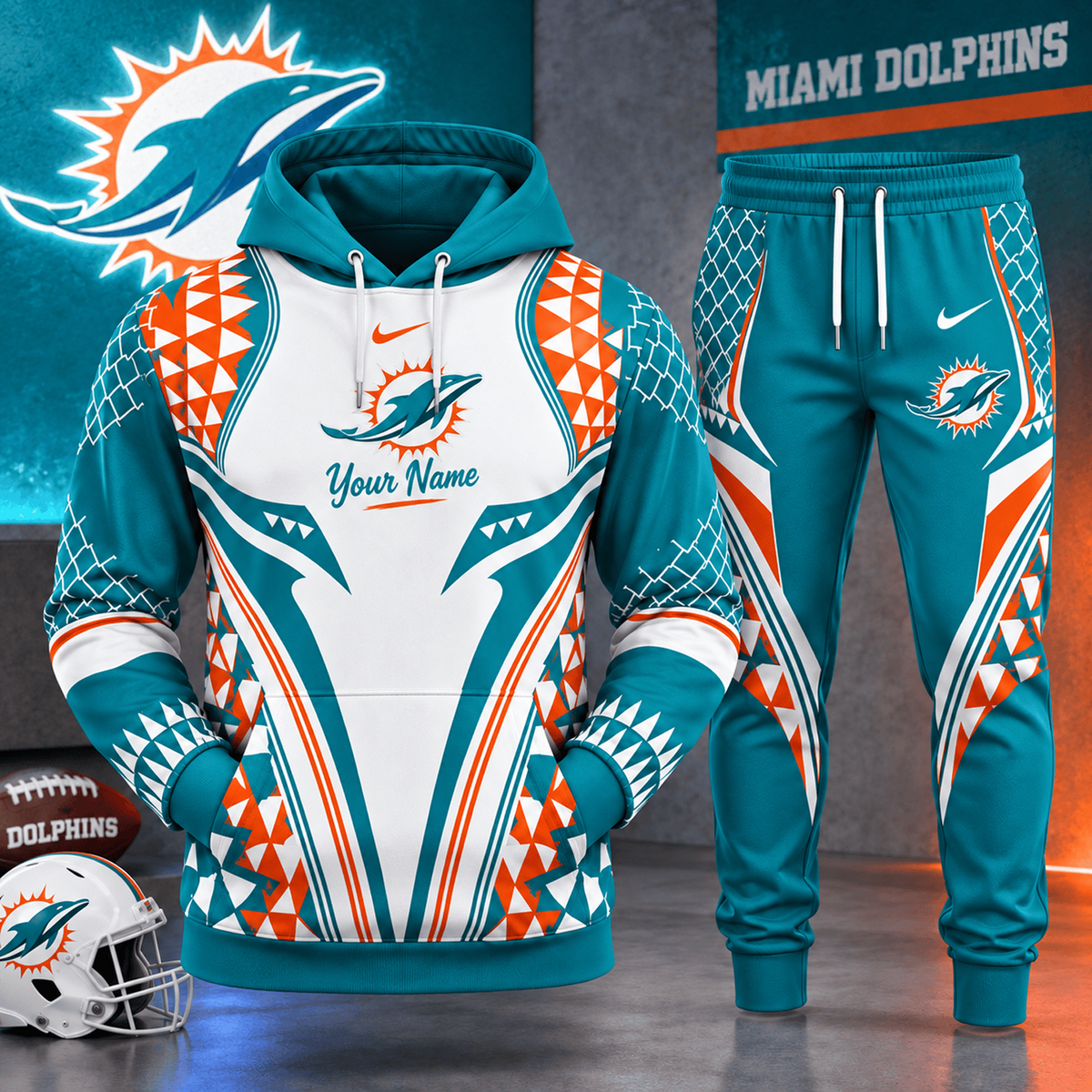 MIA x NFL Premium Football Graphic Hoodie & Jogger Set Fan Game Day Sportswear Outfit