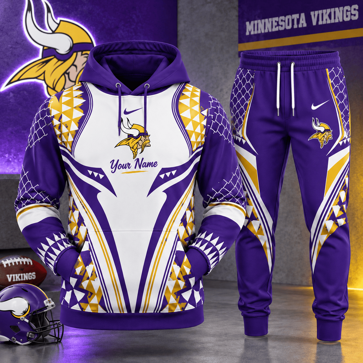 MIN x NFL Premium Football Graphic Hoodie & Jogger Set Fan Game Day Sportswear Outfit