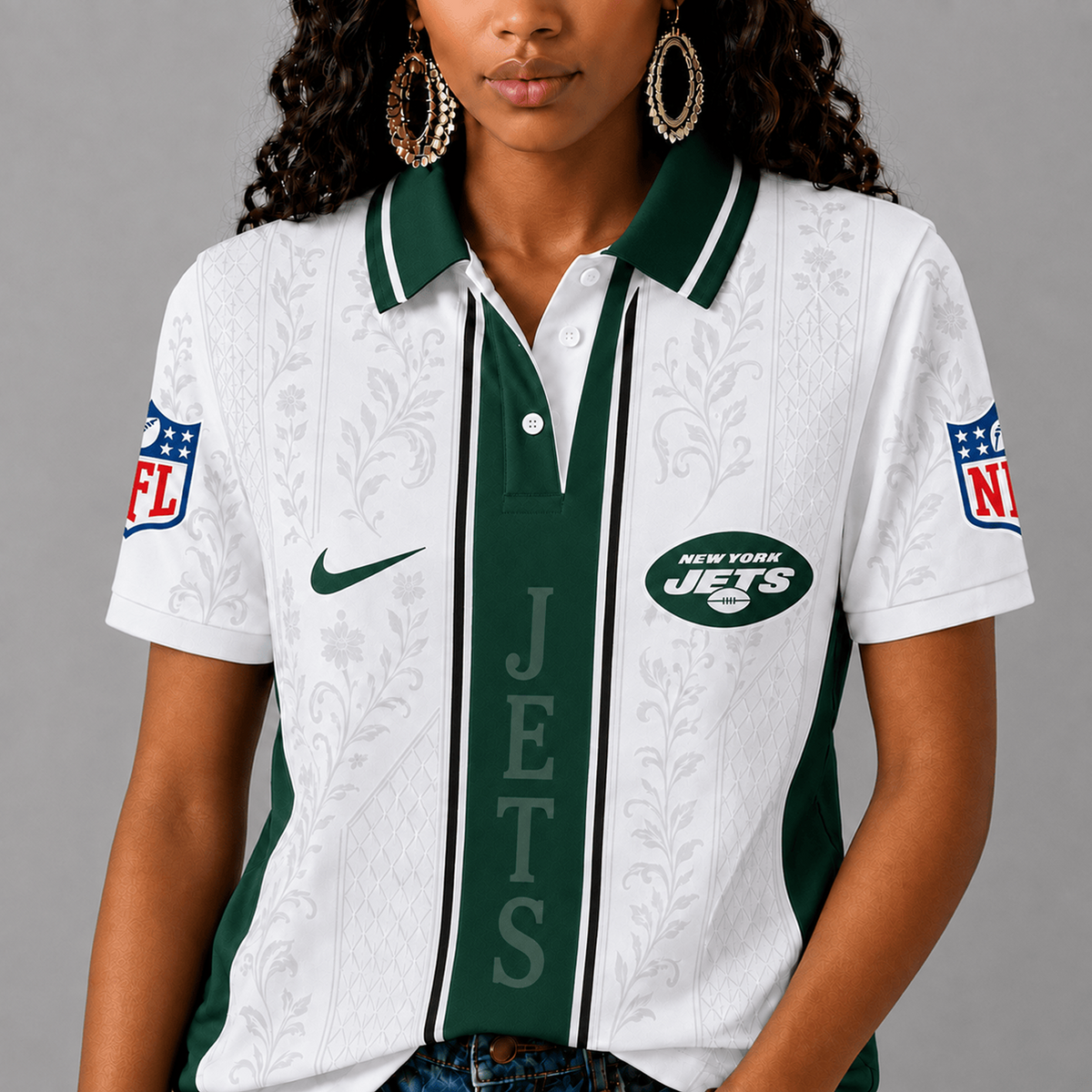 NYJ x NFL Premium Floral Elegance Polo Shirt