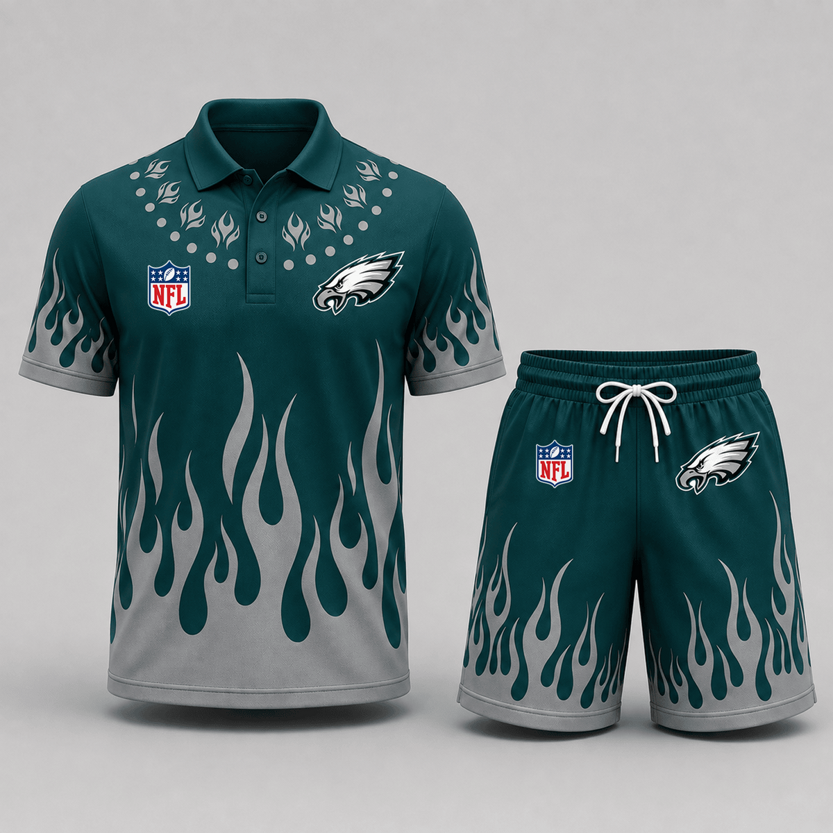 PHI Premium NFL Flame Performance Polo Shirt & Shorts Set