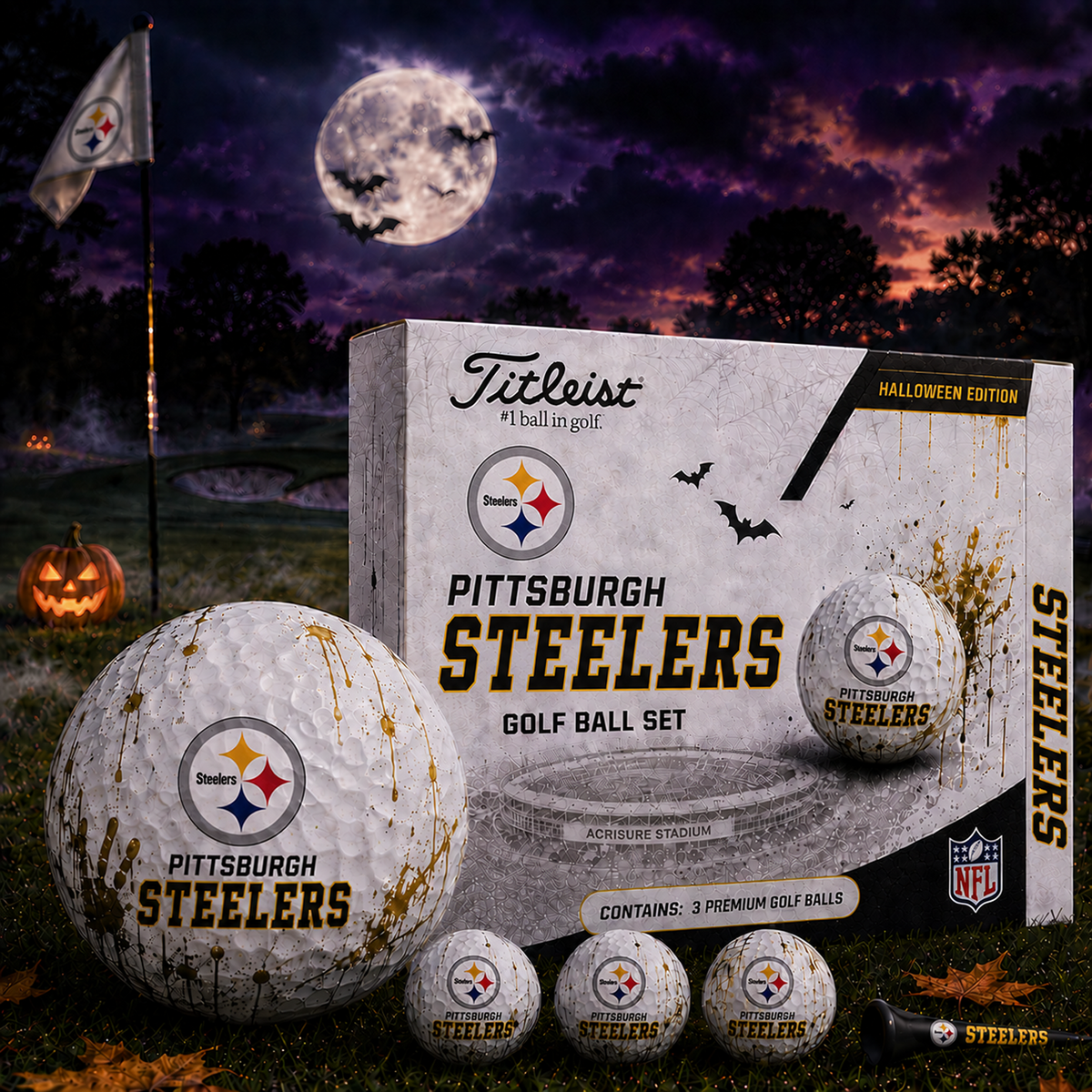 PIT x NFL Halloween Edition Golf Ball Set 3 Premium Golf Balls