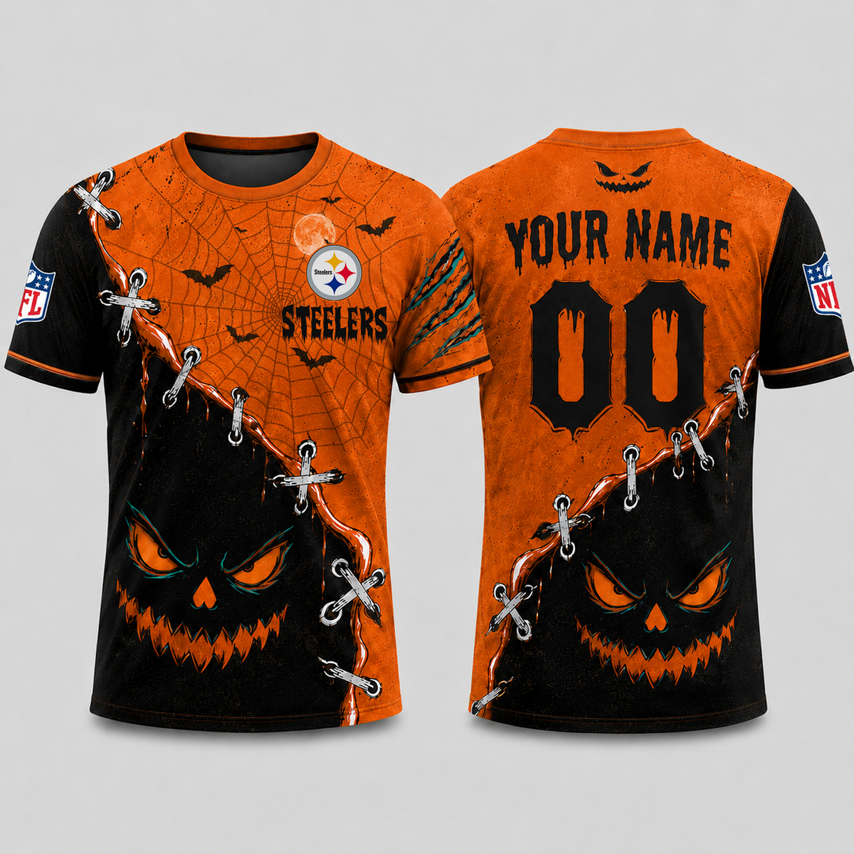 PIT x NFL Halloween Pumpkin Stitched Horror TShirt