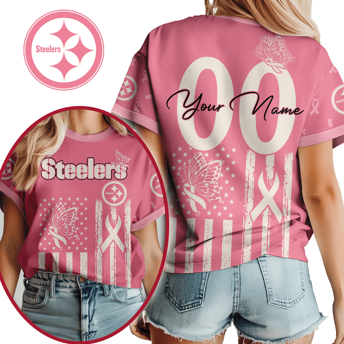 PIT x NFL Premium Butterfly Ribbon Custom 3D Shirt