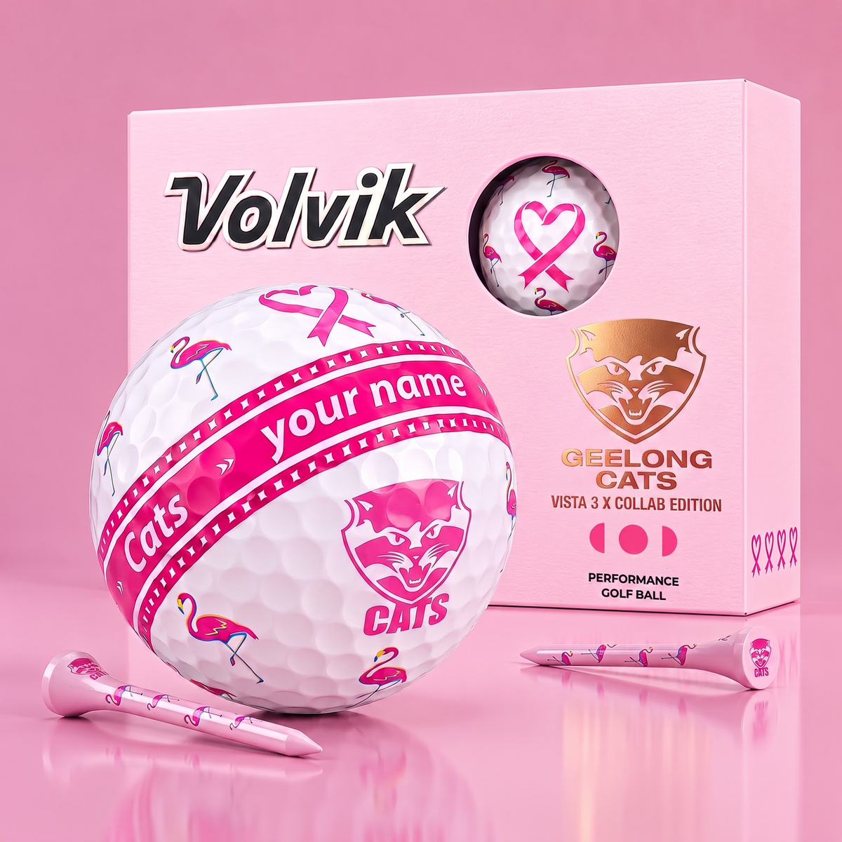 PREMIUM AFL X CAT EXCLUSIVE PERSONALIZED VOLVIK BREAST CANCER GOLF BALL SET LIMITED EDTION