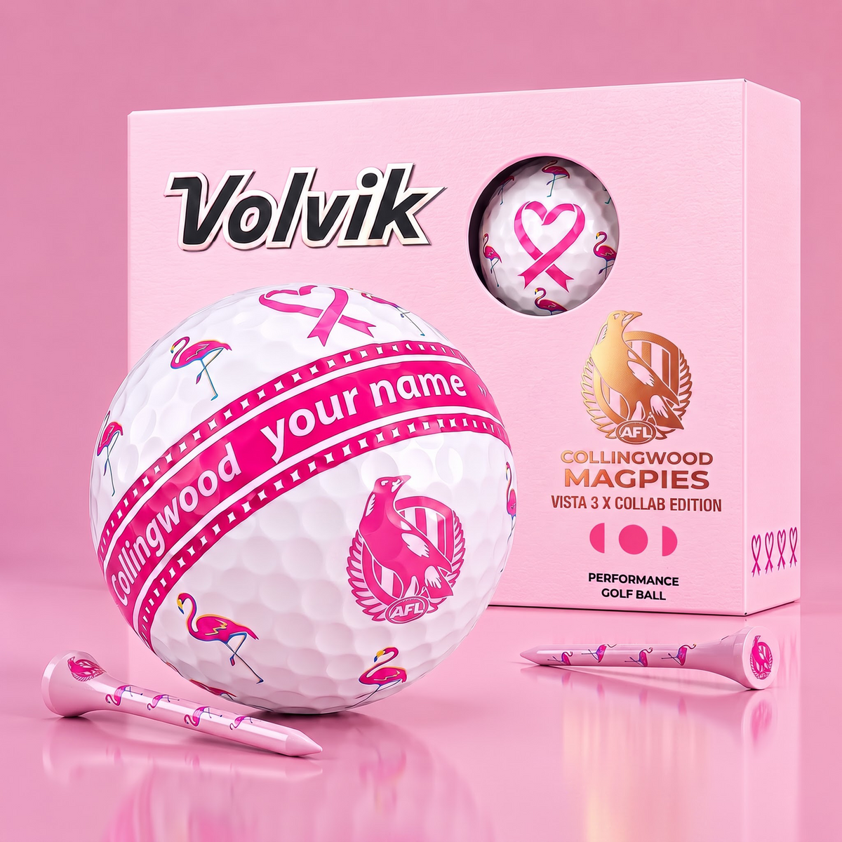PREMIUM AFL X COL EXCLUSIVE PERSONALIZED VOLVIK BREAST CANCER GOLF BALL SET LIMITED EDTION