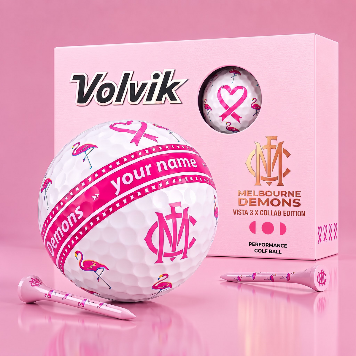 PREMIUM AFL X MEL EXCLUSIVE PERSONALIZED VOLVIK BREAST CANCER GOLF BALL SET LIMITED EDTION