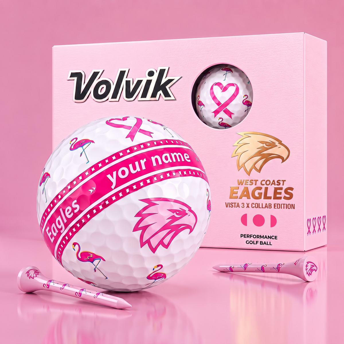 PREMIUM AFL X WCE EXCLUSIVE PERSONALIZED VOLVIK BREAST CANCER GOLF BALL SET LIMITED EDTION