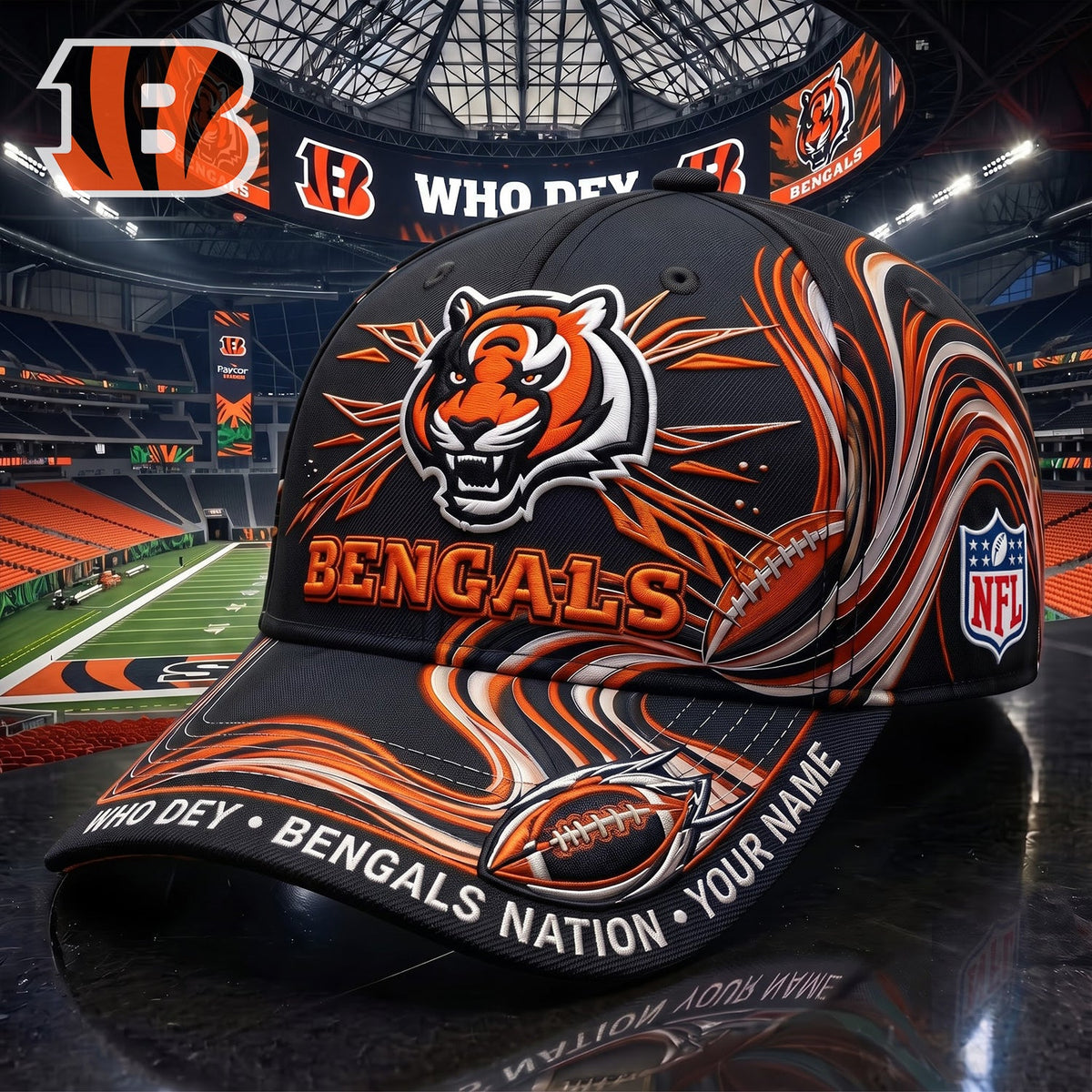 PREMIUM NFL X CIN EXCLUSIVE PERSONALIZED CAP FOR GAME DAY V3