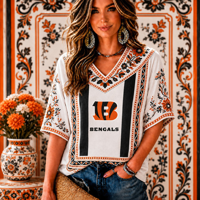 PREMIUM NFL X CIN EXCLUSIVE SILK V-NECK WOMAN SHIRT LIMITED EDITION