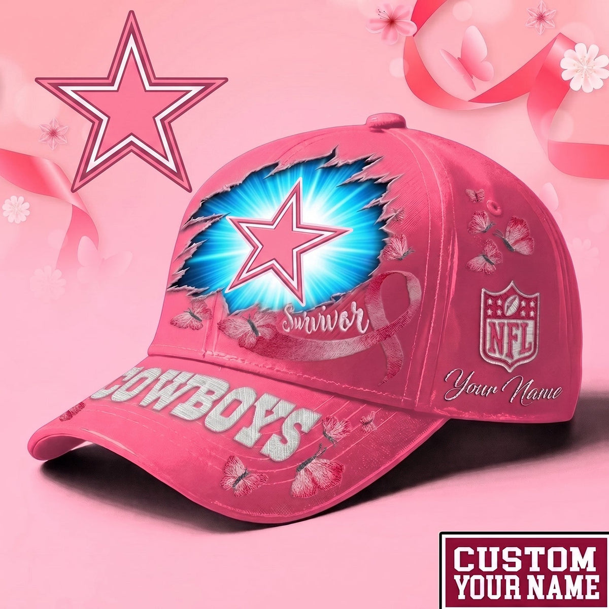PREMIUM NFL X DAL Exclusive Breast Cancer SURVIOR CAP V3