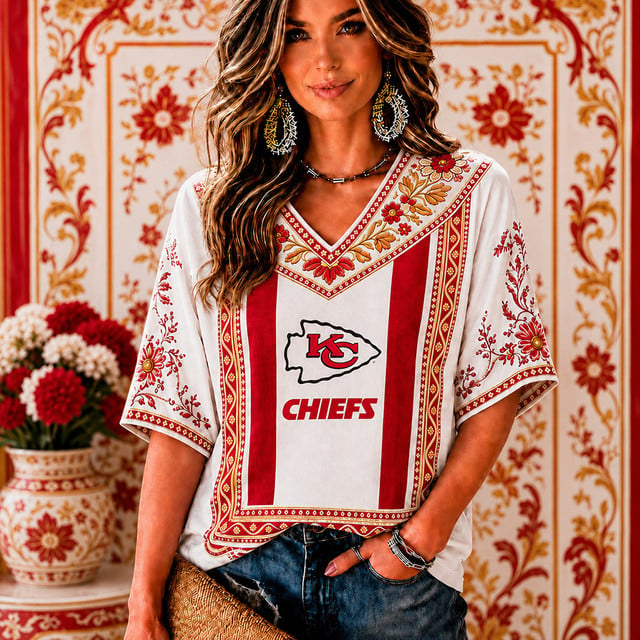 PREMIUM NFL X KCC EXCLUSIVE SILK V-NECK WOMAN SHIRT LIMITED EDITION