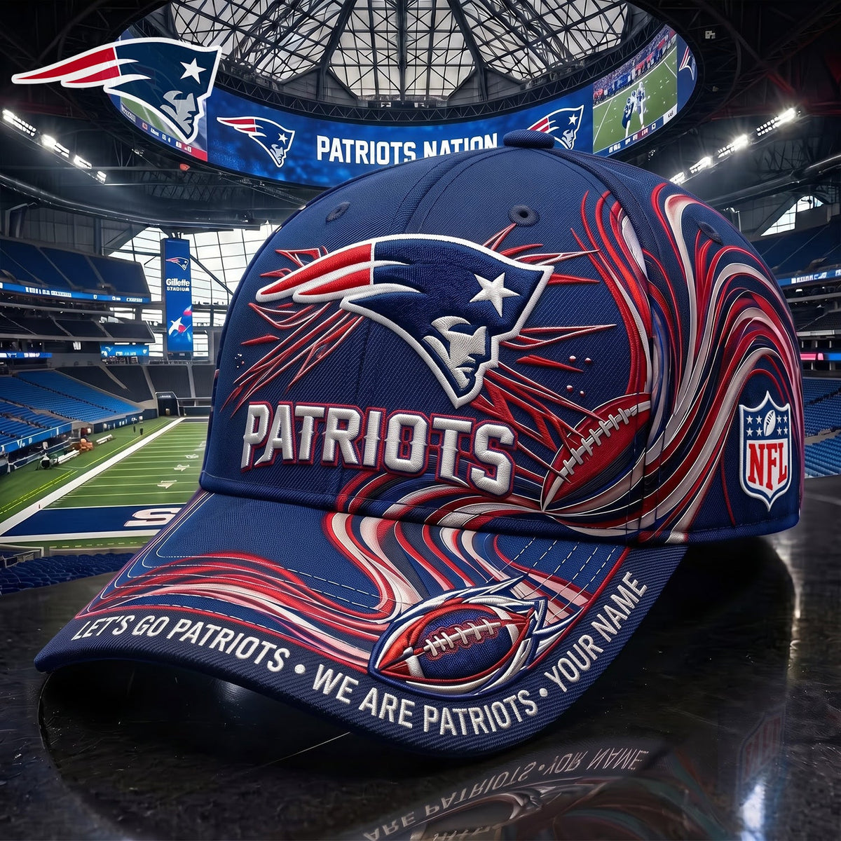 PREMIUM NFL X NE EXCLUSIVE PERSONALIZED CAP FOR GAME DAY V3
