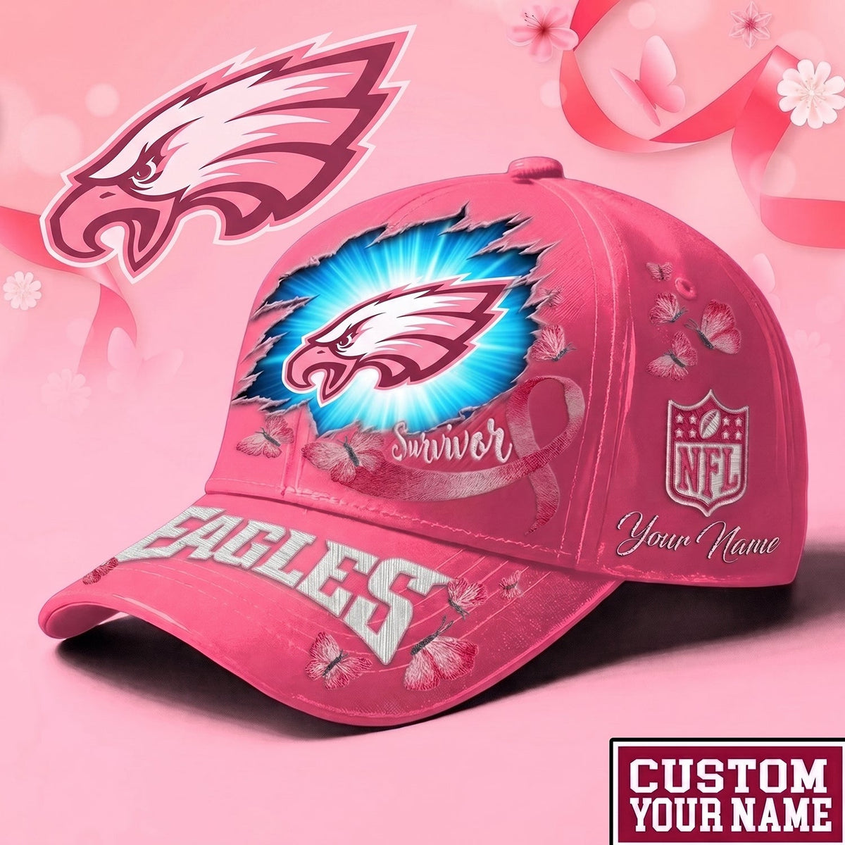 PREMIUM NFL X PHI Exclusive Breast Cancer SURVIOR CAP V3