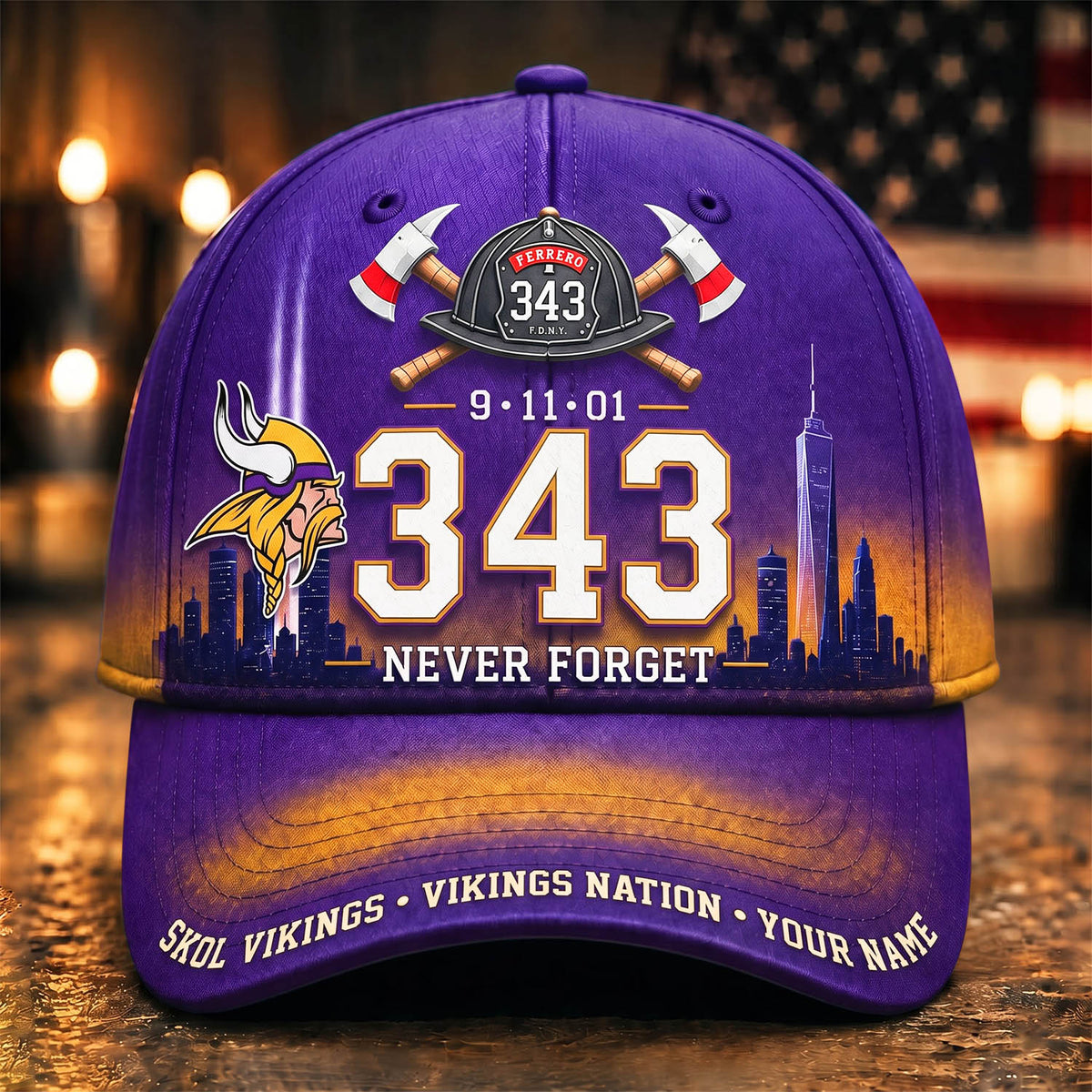 PREMIUM NFL x MIN EXCLUSIVE PERSONALIZED 911 Never Forget 343 Firefighter Memorial Cap