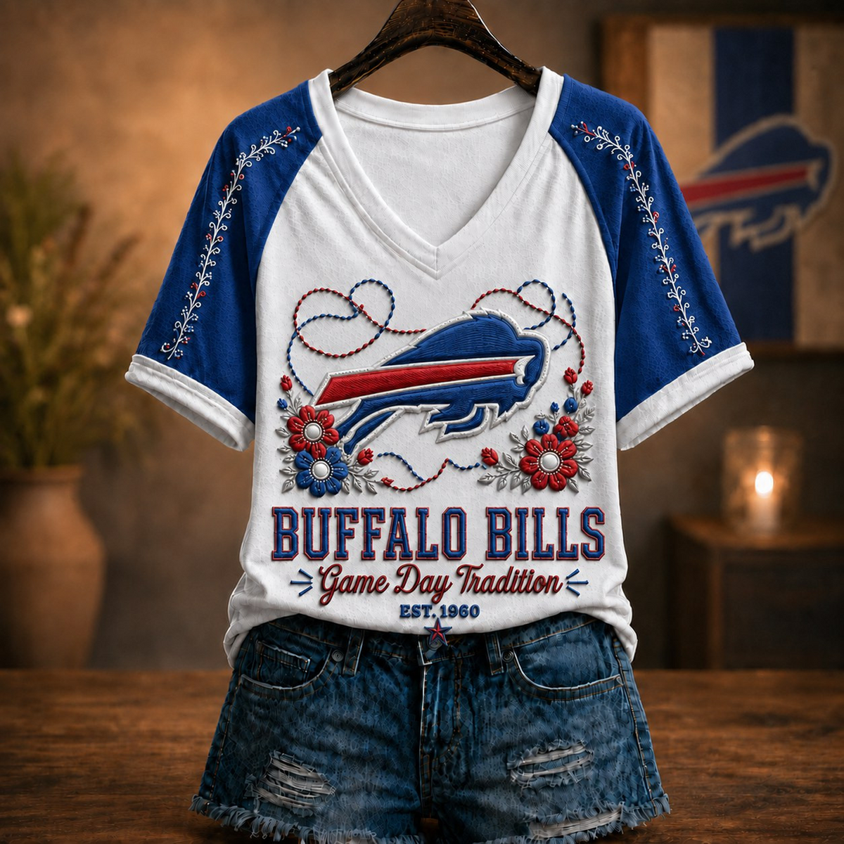 Premium NFL x BUF Raglan T-Shirt V-Neck