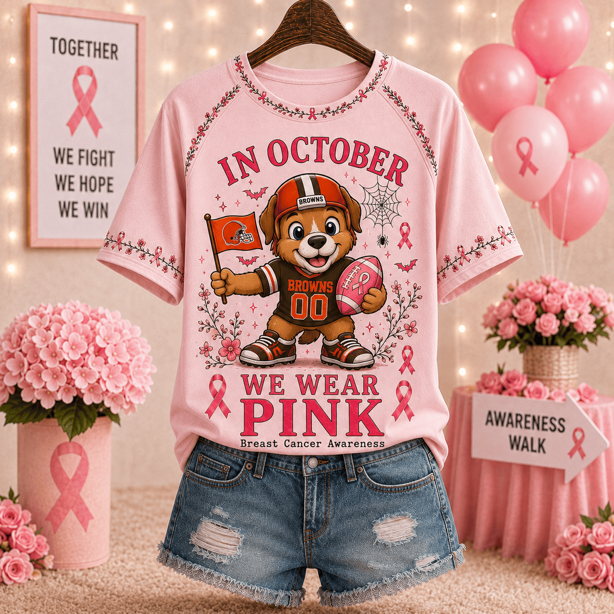Premium NFL x CLE In October We Wear Pink V-neck
