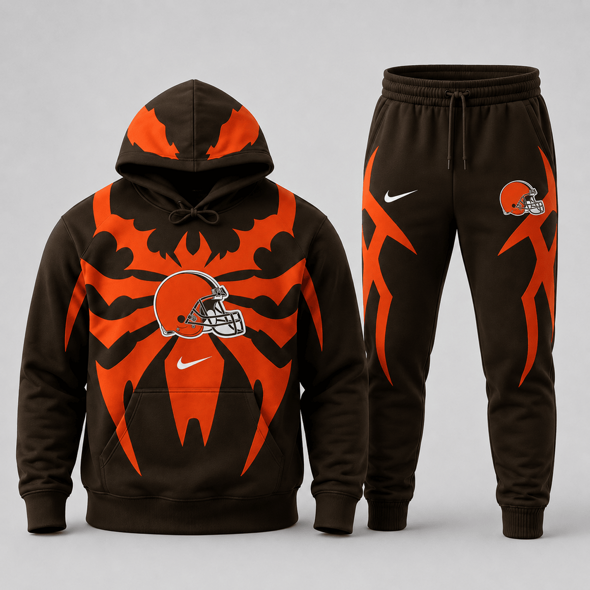 Premium NFL x CLE Spider Web Graphic Hoodie & Jogger Pants Set