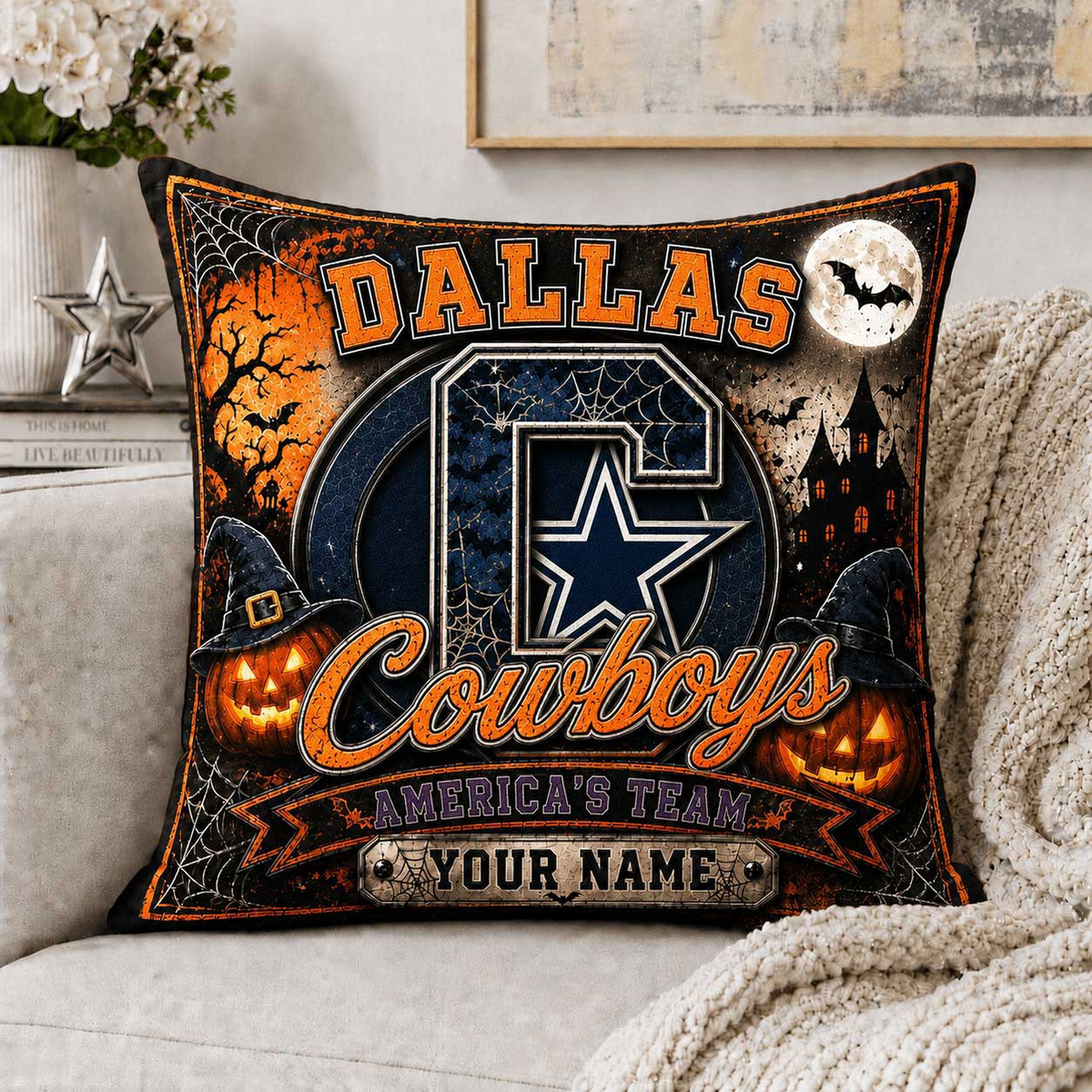 Premium NFL x DAL Spooky Season Fan Personalized Pillow