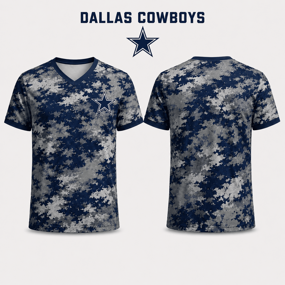 Premium NFL x DAL V-Neck Camo T-Shirt For Fans Loving Digital Camouflage