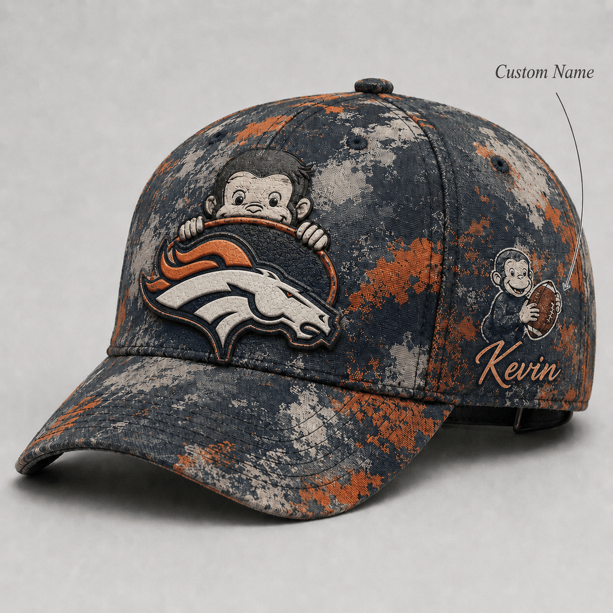 Premium NFL x DEN Curious George Custom Name Classic Cap For Passionate Game Day Fans