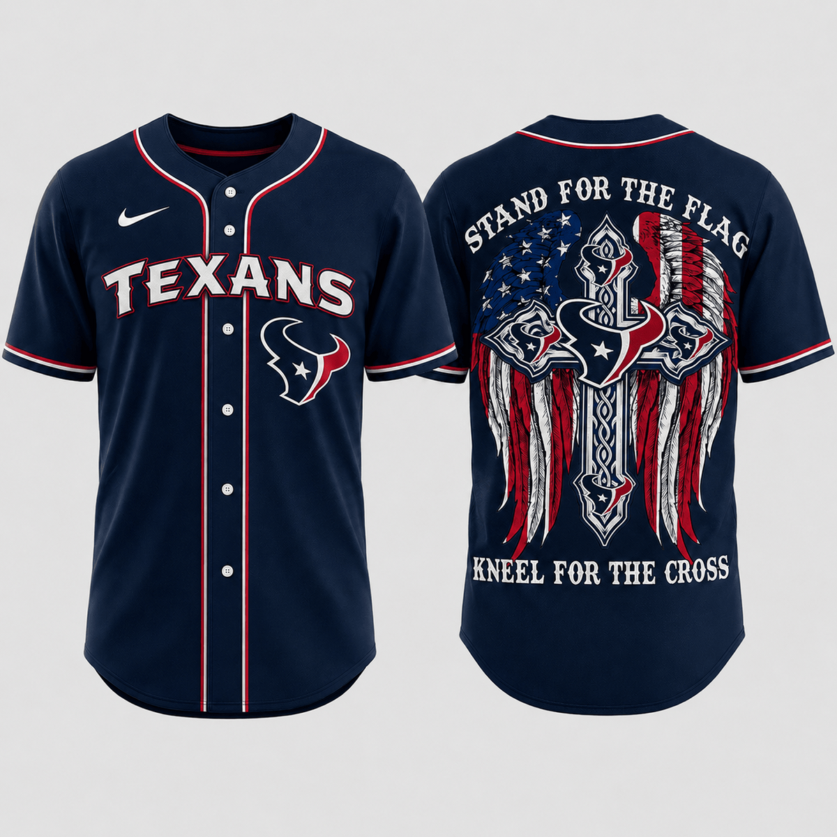 Premium NFL x HOU Stand For The Flag Kneel For The Cross Jersey Shirt