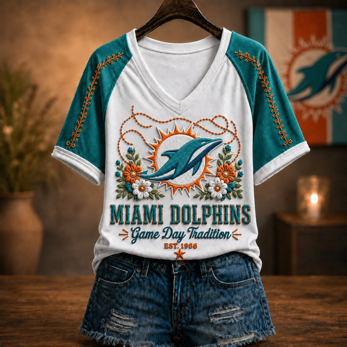 Premium NFL x MIA Raglan T-Shirt V-Neck