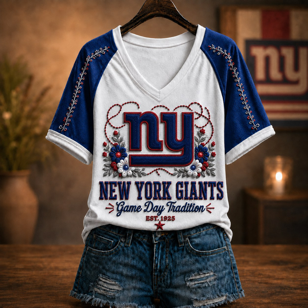 Premium NFL x NYG Raglan T-Shirt V-Neck