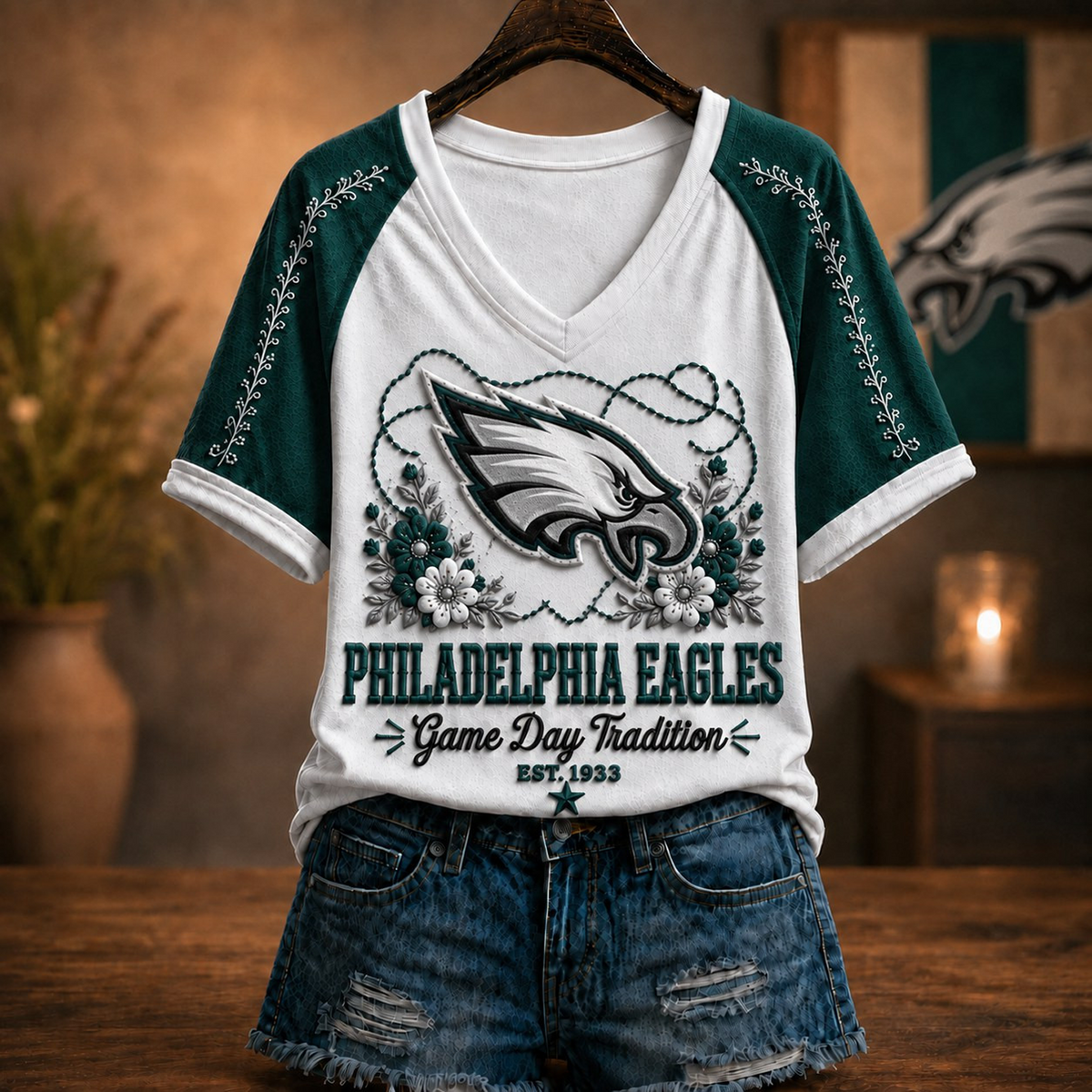 Premium NFL x PHI Raglan T-Shirt V-Neck