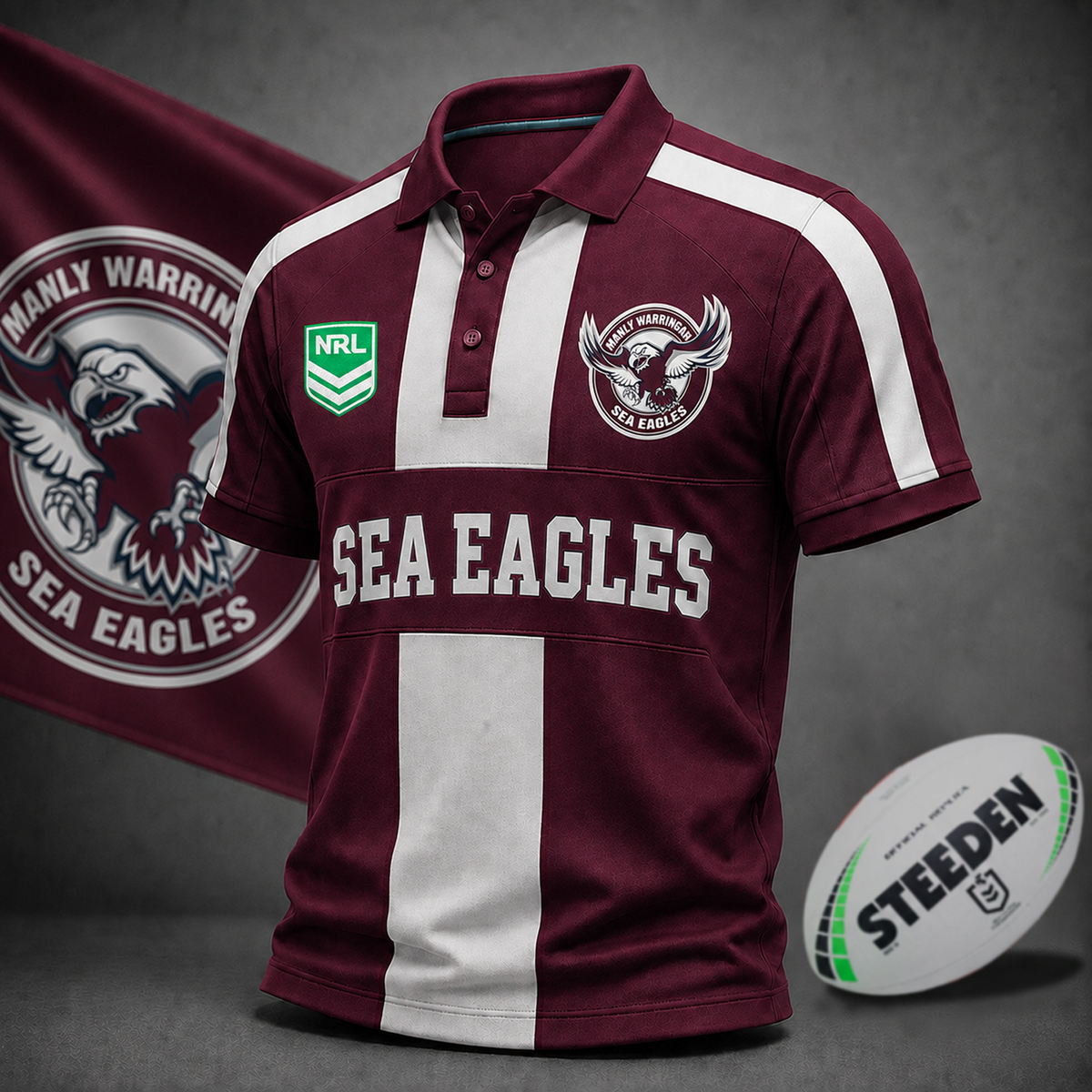 Premium NRL x MAN Heritage Stripe Rugby Polo Shirt