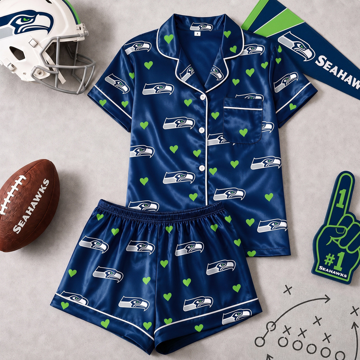 SEA x NFL Love Satin Pajamas Set