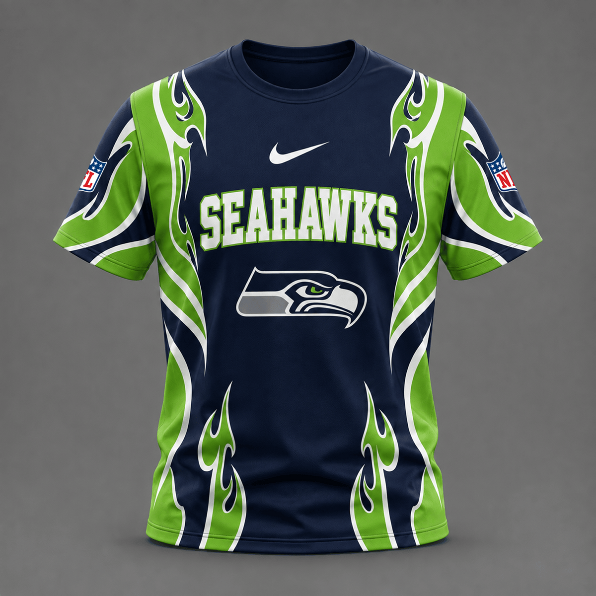 SEA x NFL Premium Football Flame Tribal All Over Print T-Shirt 2208