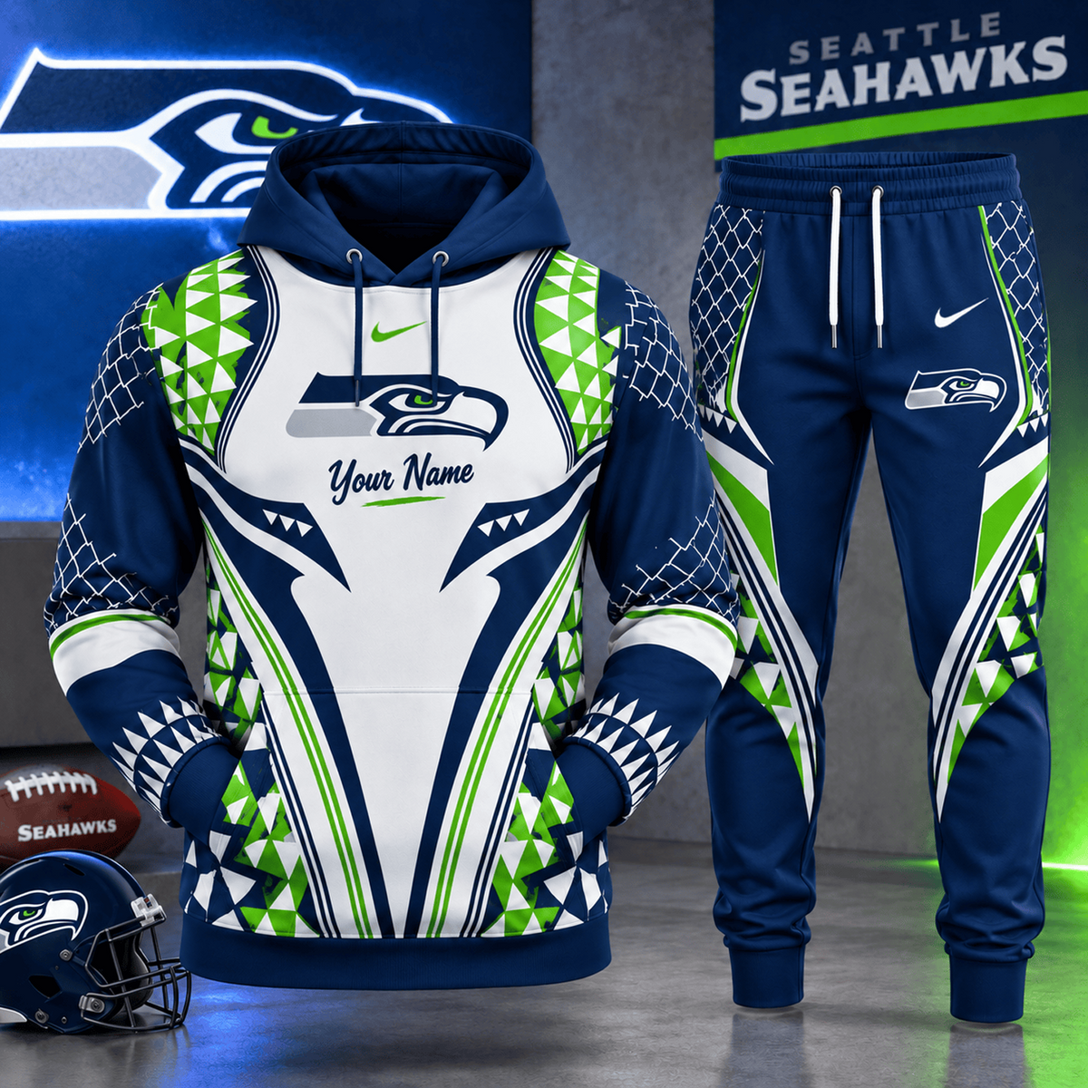 SEA x NFL Premium Football Graphic Hoodie & Jogger Set Fan Game Day Sportswear Outfit