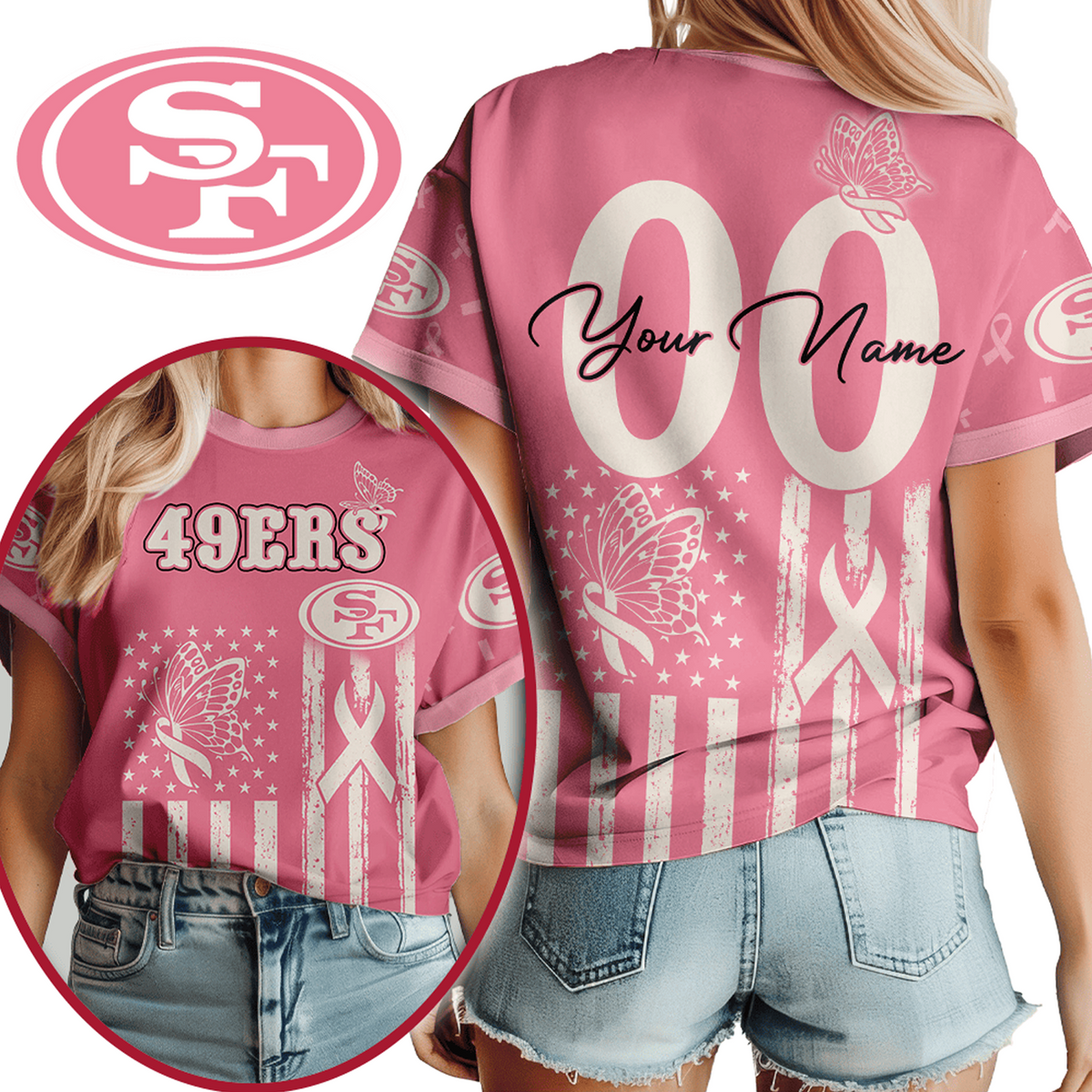 SF x NFL Premium Butterfly Ribbon Custom 3D Shirt