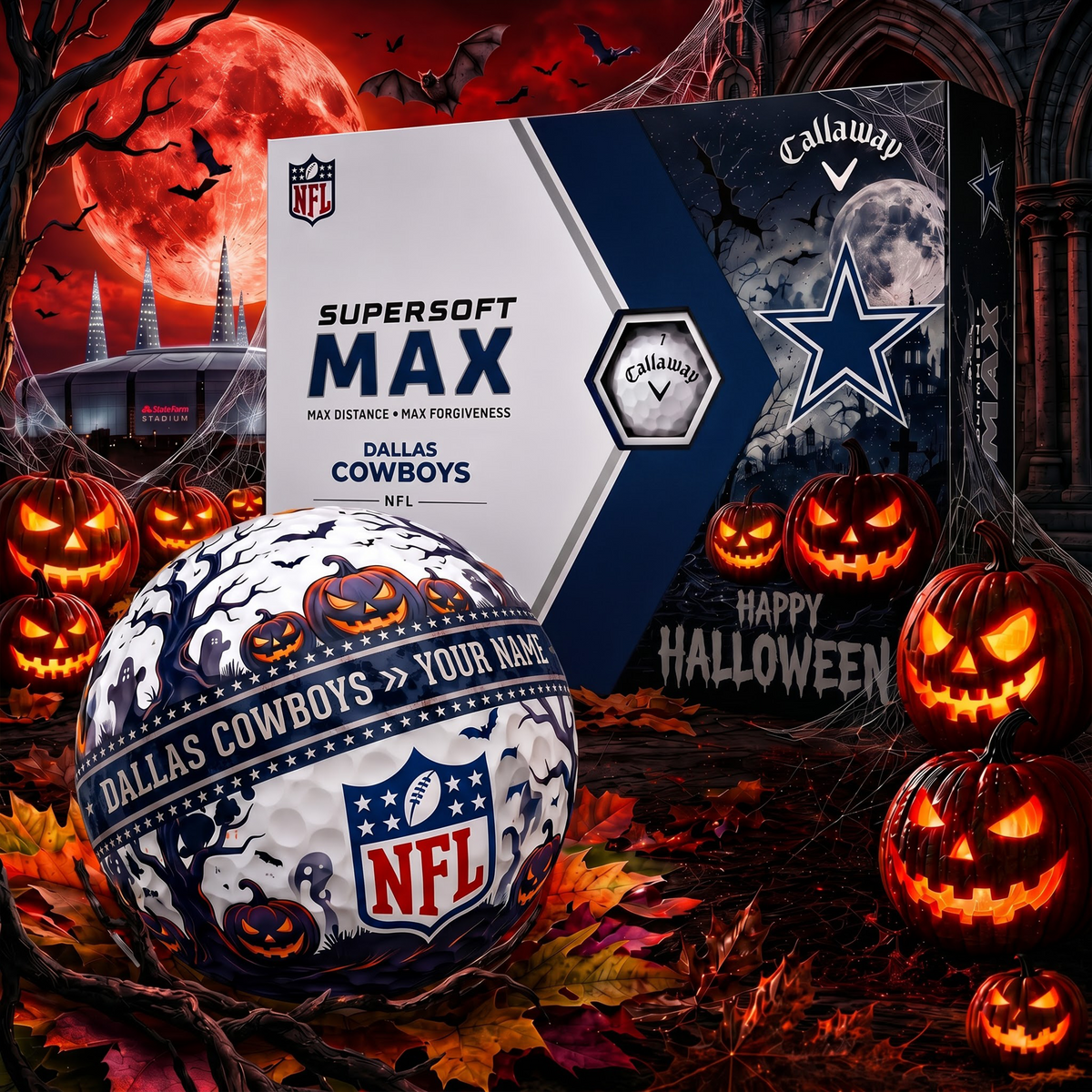PREMIUM NFL X DAL SPOOKY SEASON PERSONALIZED GOLF BALL V3 COLLECTION NDT VHM 150826